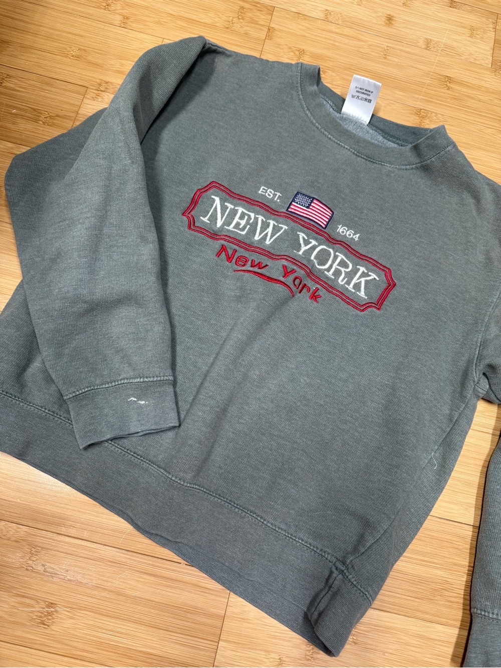 New York Embroidered Crewneck Sweatshirt - Slate Green